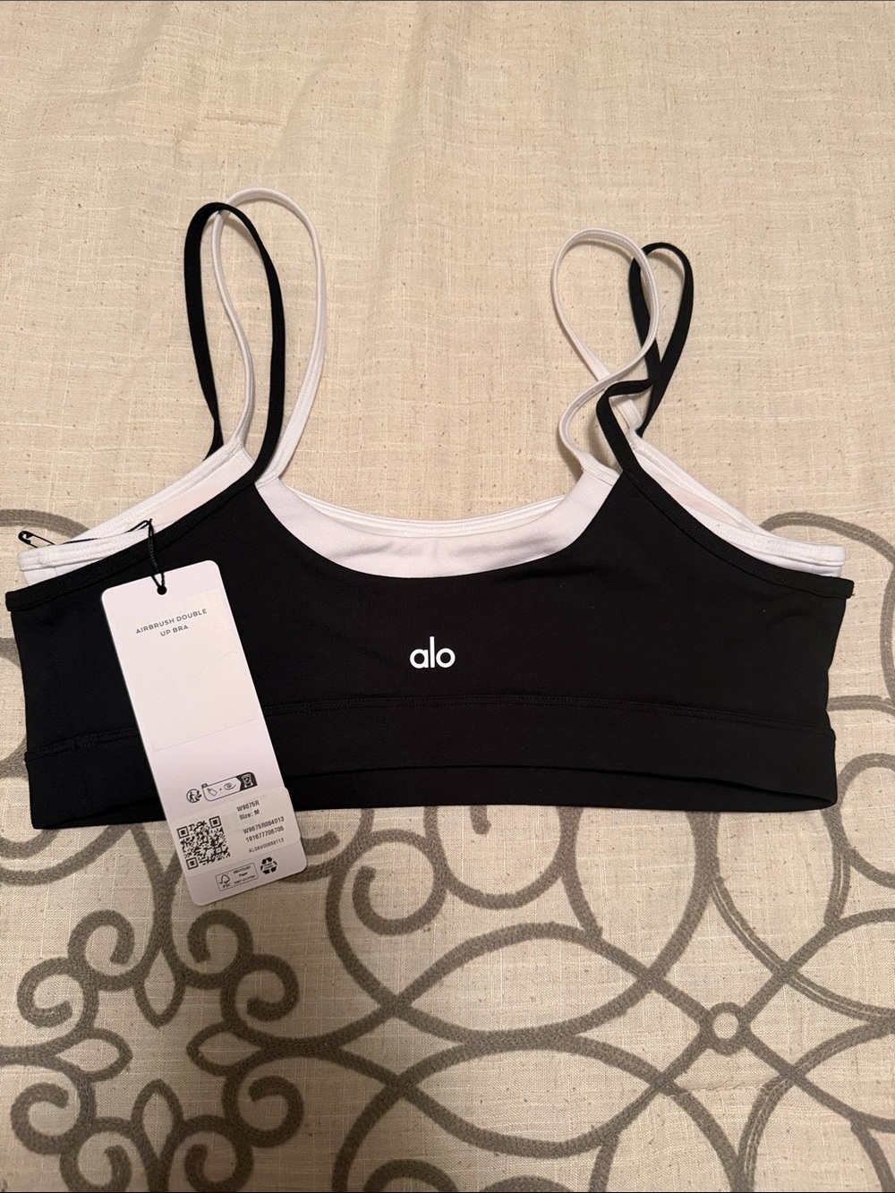 ALO Yoga Black & White Dual-Strap Light Support Sports Bra